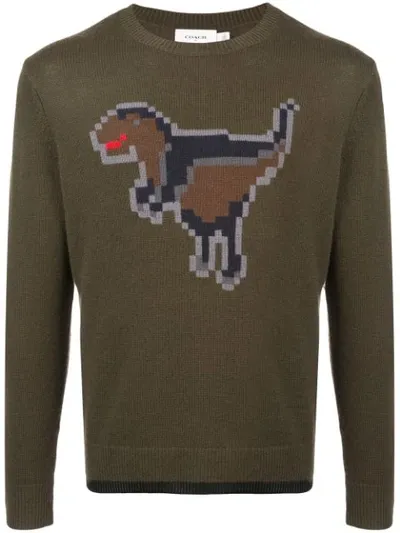 Coach Pixel Rexy Intarsia Knitted Sweatshirt In Green