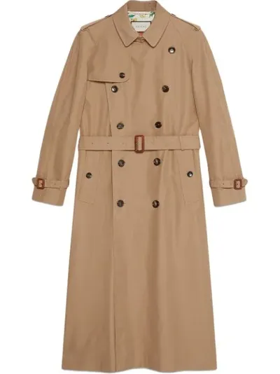 Gucci Gabardine Trench Coat With Chateau Marmont Print In Beige