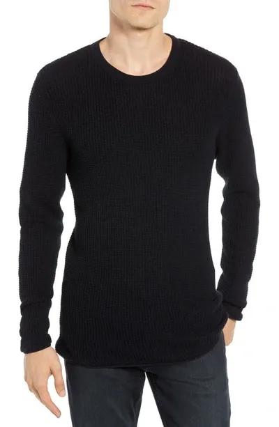 Billy Reid Regular Fit Waffle Crewneck Pullover In Black