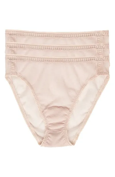 On Gossamer 3-pack Mesh High Cut Briefs In Champagne