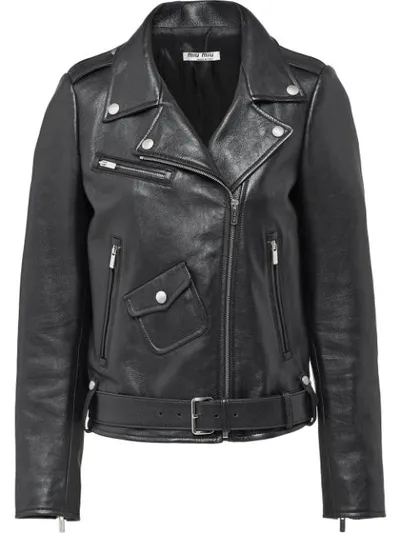 Miu Miu Zip-up Leather Jacket In Black