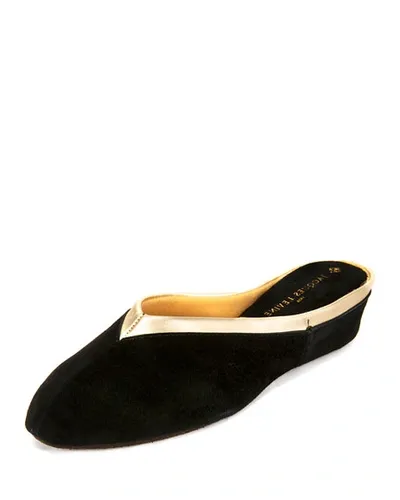 Jacques Levine Suede Wedge Mule Slippers In Black Gold