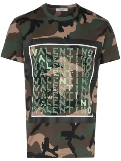 Valentino Logo Print Camouflage Cotton T-shirt In Camou Army