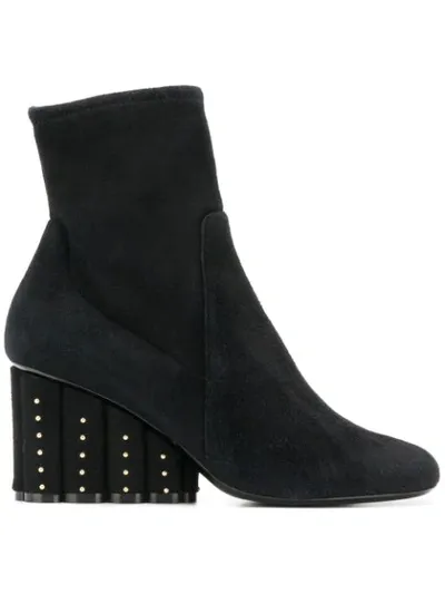 Ferragamo Elongated Flower Block Suede Bootie In Nocolor