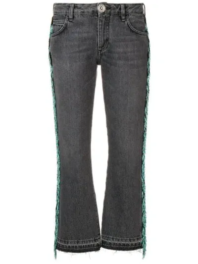 Alanui Fringe-beads Flared-leg Jeans In Silver Lake Wash