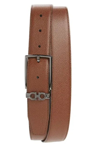 Ferragamo Reversible Leather Belt In Beige