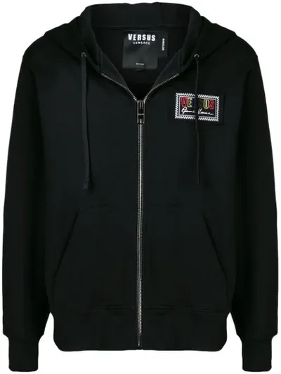 Versus Chest Logo Patch Zip Hoodie In Black