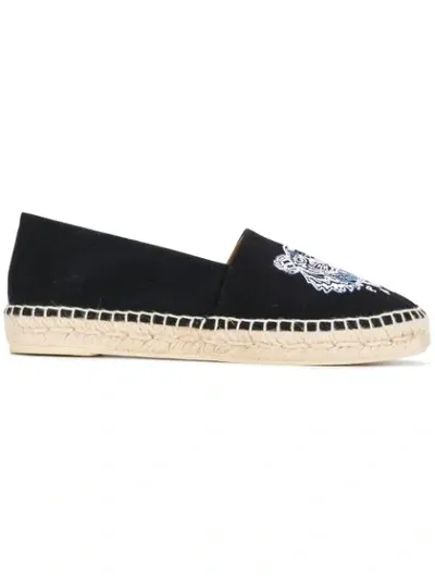 Kenzo White Tiger Embroidered Espadrille In Black