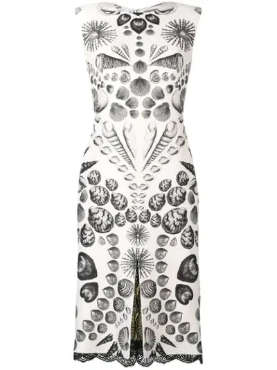 Alexander Mcqueen Shell-print Wool-blend Crepe Dress In White