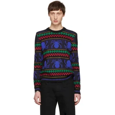 Saint Laurent Slim-fit Spider-intarsia Wool Sweater In Black