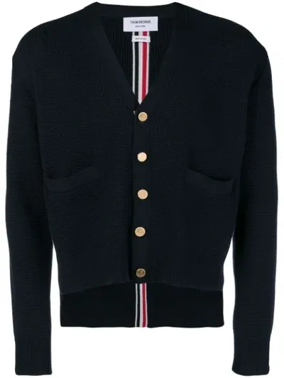 Thom Browne Center-back Rwb Stripe Boxy Cardigan In Blue