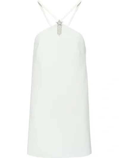 Miu Miu Embellished Halterneck Cady Mini Dress In White