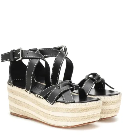 Loewe Leather Espadrille Wedge Sandals In Black