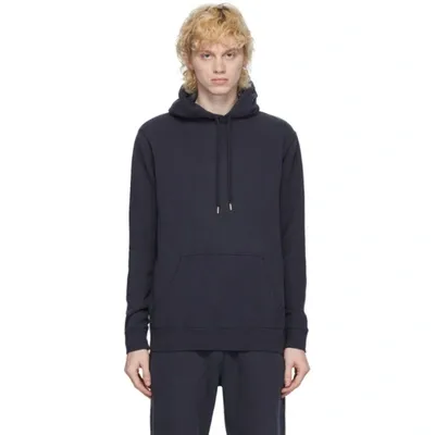 Sunspel Loopback Cotton Hoodie In Blue