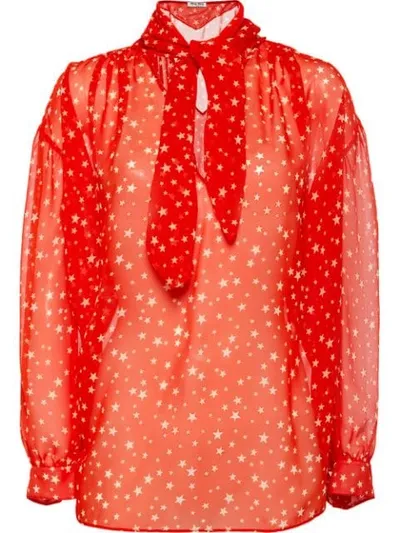 Miu Miu Georgette-oberteil Mit Print In Red