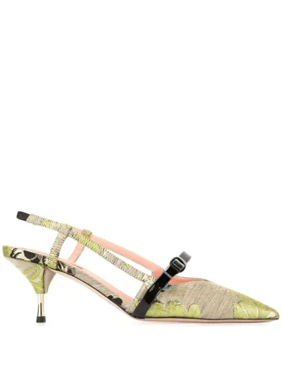 Rochas Floral-jacquard Slingback Pumps In Bge/blk