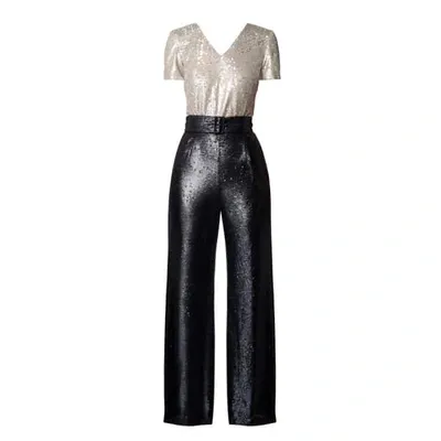 Rumour London Women's Black / Gold Naomi Black & Gold Sequined Jumpsuit With V-shaped Back And Belt