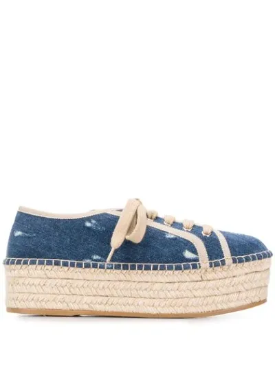 Miu Miu Denim Espadrille Platform Sneakers In Blue