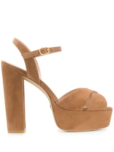 Stuart Weitzman Jerry Suede Platform Sandals In Camel Suede