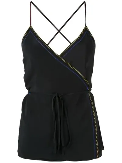 Rag & Bone Lina Embroidered Silk-charmeuse Wrap Camisole In Black