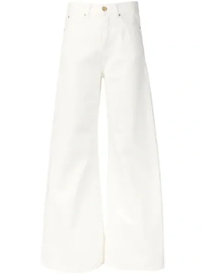 Aspesi Flared High-waist Wide-leg Cotton Jeans In White