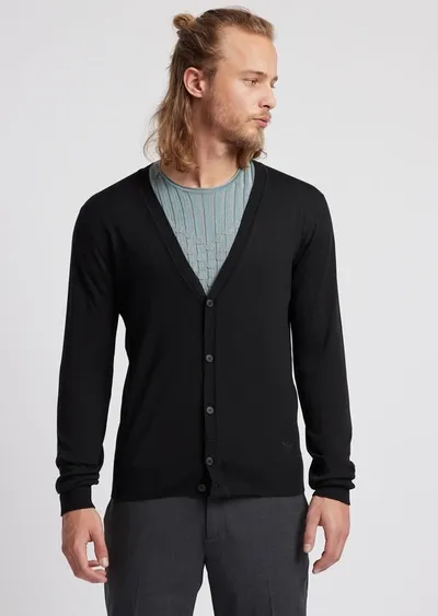 Emporio Armani Virgin-wool Cardigan In Black