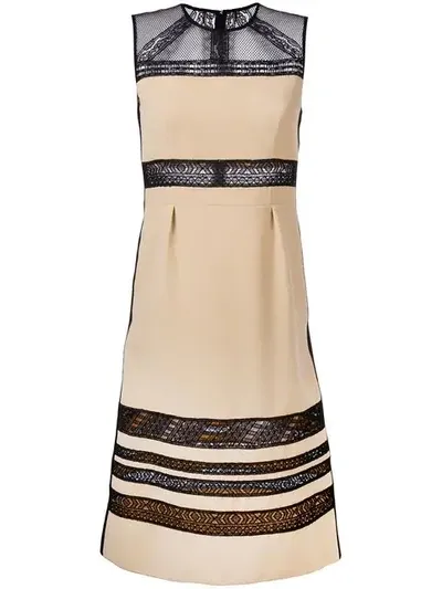 Bottega Veneta Lace Panel Midi Dress In Neutrals