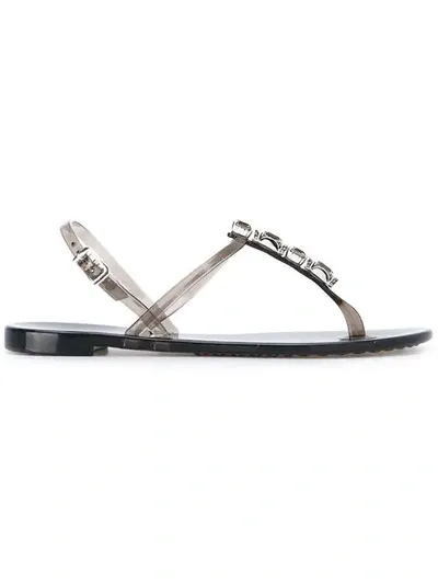 Casadei Embellished T-strap Jelly Sandals In Grey