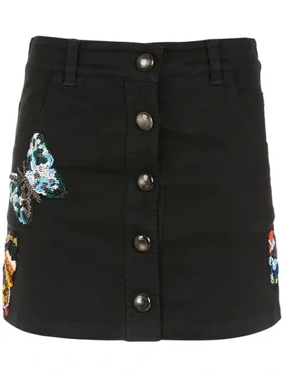 Andrea Bogosian Embroidered Denim Skirt In Black