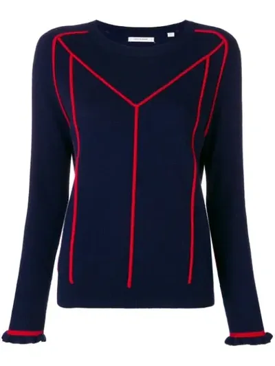 Chinti & Parker Contrast Embroidered Sweater In Blue