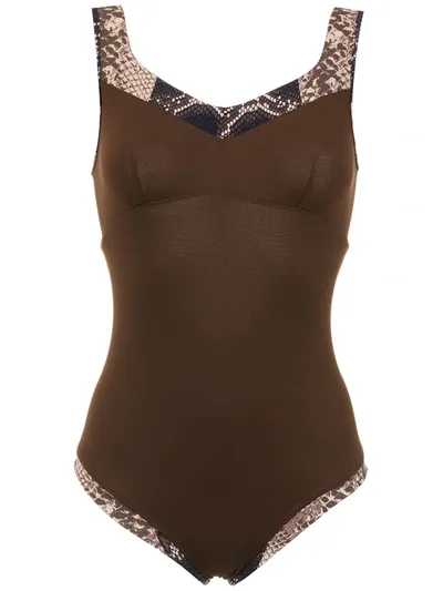 Amir Slama Panelled Swimsuit In Brown