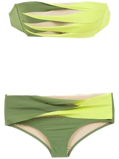 Amir Slama Panelled Bikini Set In Green