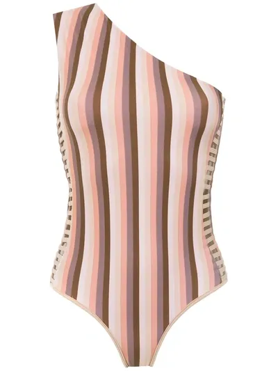 Amir Slama One Shoulder Swimsuit In Brown