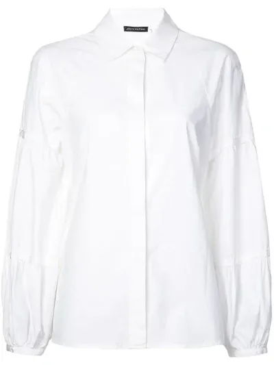 Josie Natori Puff-sleeve Fitted Shirt In White