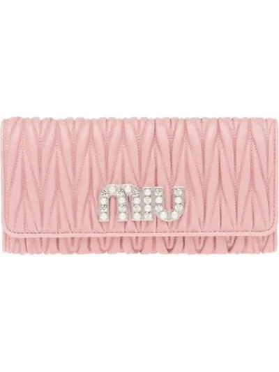 Miu Miu Matelassé Nappa Leather Wallet In Pink