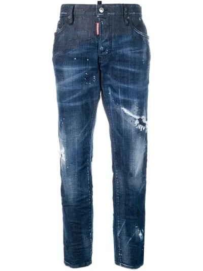 Dsquared2 Boyfriend Distressed Cropped Jeans In Blue