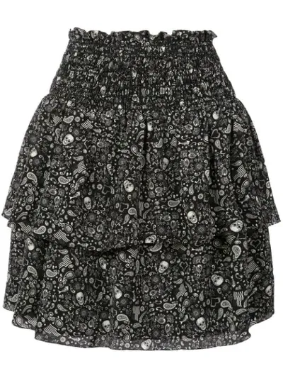 Saint Laurent Printed Ruffle Trim Mini Skirt In Black