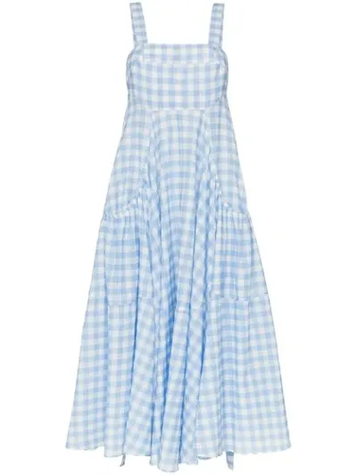 Lee Mathews Clara Gingham Print Apron Sundress In Blue