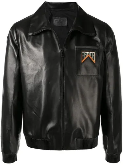 Prada Logo Patch Bomber Jacket In Black