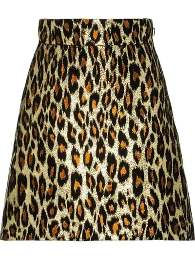 Miu Miu Leopard Brocade Skirt In Gold