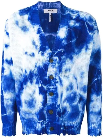 Msgm Tie Dye-print Cardigan In Blue