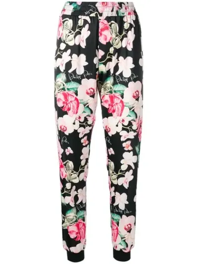 Philipp Plein Floral Print Trousers In Black