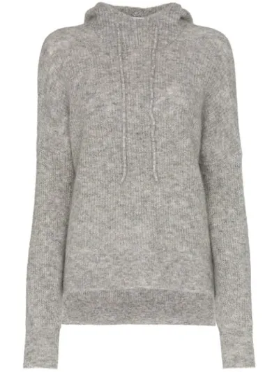 Ganni Callahan Knitted Drawstring Hoodie In Paloma Melange