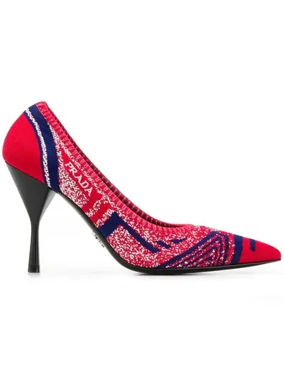 Prada Knitted Pointed Pumps In Red