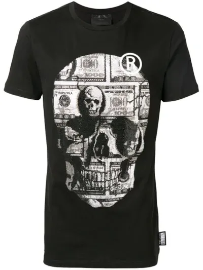 Philipp Plein Rhinestone Skull T-shirt In Black