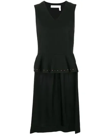 See By Chloé Asymmetric Studded Stretch-crepe Peplum Top In Black