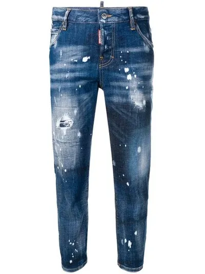 Dsquared2 Bleached Effect Cropped Jeans In Blue