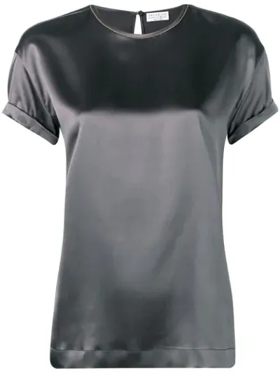 Brunello Cucinelli Shortsleeved Satin Blouse In Grey