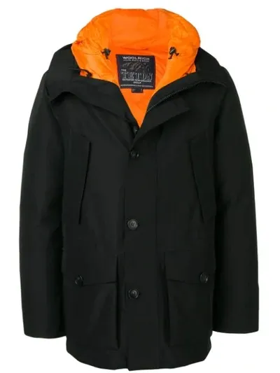 Woolrich Padded Buttoned Jacket In Black