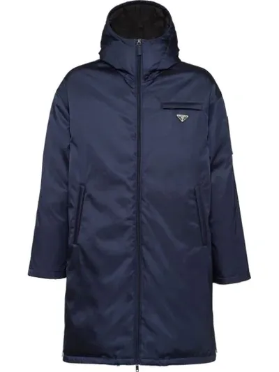 Prada Gabardine Puffer Coat In Blue